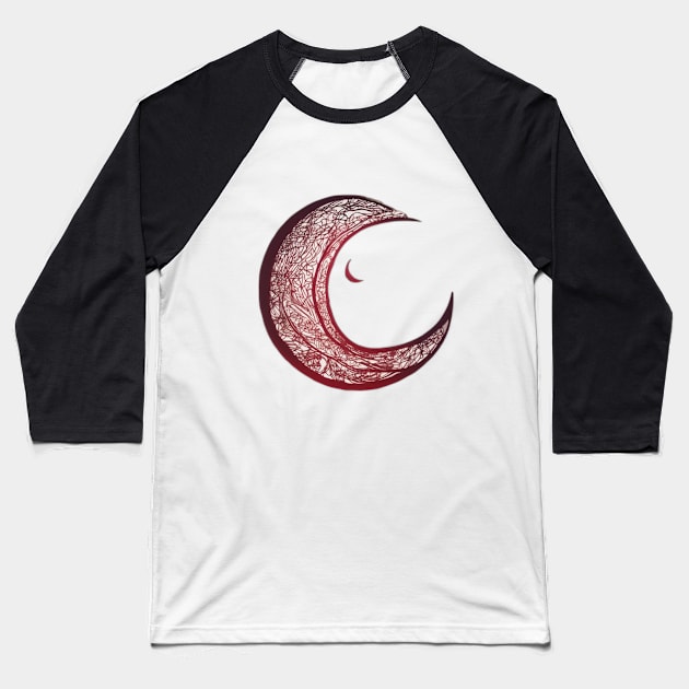 Crescent Moon Ruby Red Shadow Silhouette Anime Style Collection No. 318 Baseball T-Shirt by cornelliusy